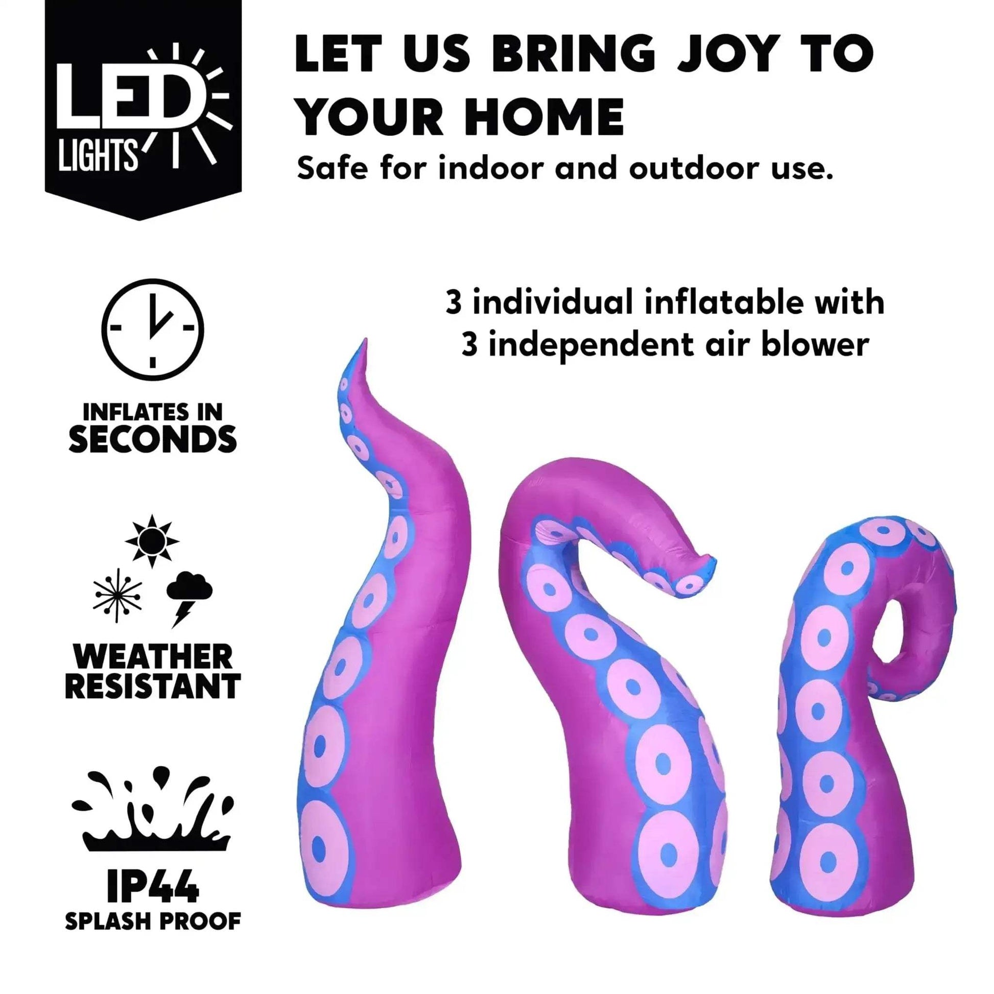 Halloween Inflatable Octopus Tentacles Trio With LEDs For Windows - ToylandEU