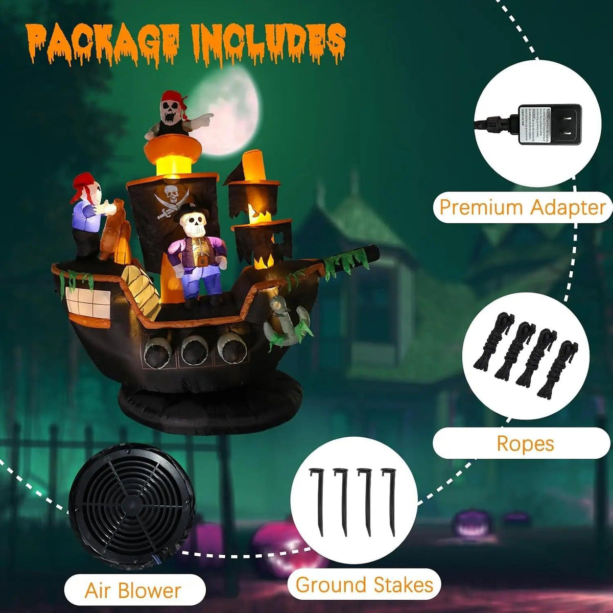 Halloween Inflatable Pirate Ship | 7 Ft Tall | Toylandeu™