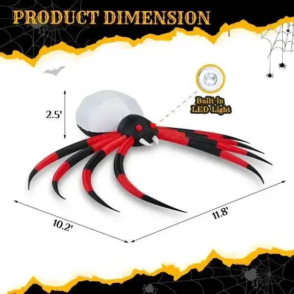 Halloween Inflatable Spider With Rotating LED Lights For Outdoor Decor - ToylandEU