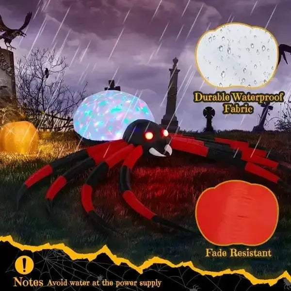 Halloween Inflatable Spider With Rotating LED Lights For Outdoor Decor - ToylandEU