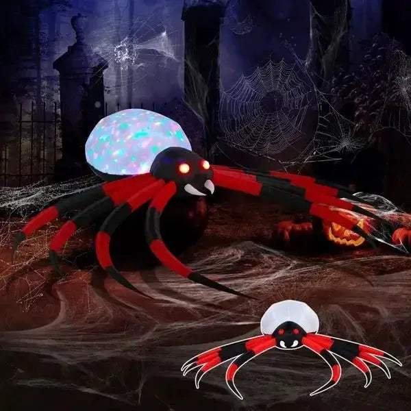 Halloween Inflatable Spider With Rotating LED Lights For Outdoor Decor - ToylandEU