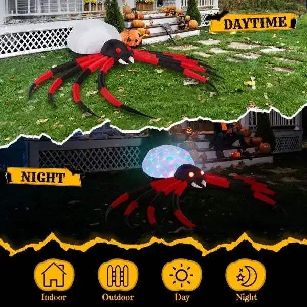 Halloween Inflatable Spider With Rotating LED Lights For Outdoor Decor - ToylandEU