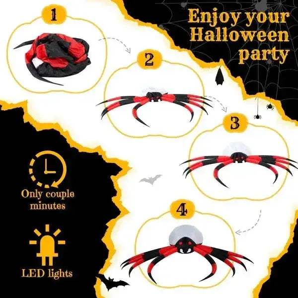 Halloween Inflatable Spider With Rotating LED Lights For Outdoor Decor - ToylandEU