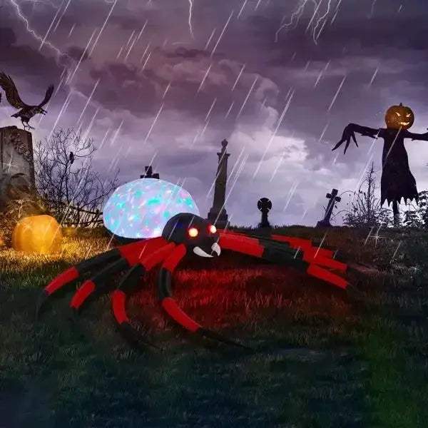 Halloween Inflatable Spider With Rotating LED Lights For Outdoor Decor - ToylandEU