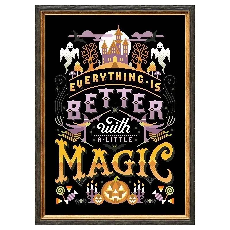  Halloween Magic Night Cross Stitch Kit - Cartoon Design with Cotton Threads on Black Canvas for DIY Embroidery -  ToylandEU™