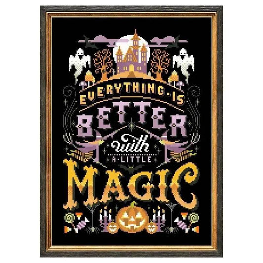  Halloween Magic Night Cross Stitch Kit - Cartoon Design with Cotton Threads on Black Canvas for DIY Embroidery -  ToylandEU™