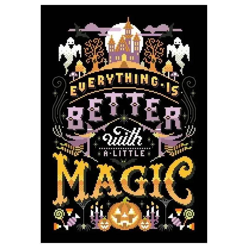  Halloween Magic Night Cross Stitch Kit - Cartoon Design with Cotton Threads on Black Canvas for DIY Embroidery -  ToylandEU™