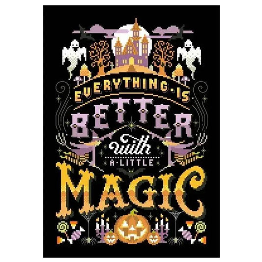  Halloween Magic Night Cross Stitch Kit - Cartoon Design with Cotton Threads on Black Canvas for DIY Embroidery -  ToylandEU™