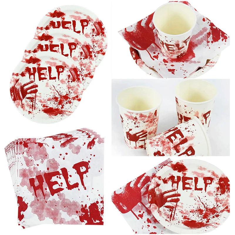 Halloween Paper Plates With Blood Handprint | Toylandeu