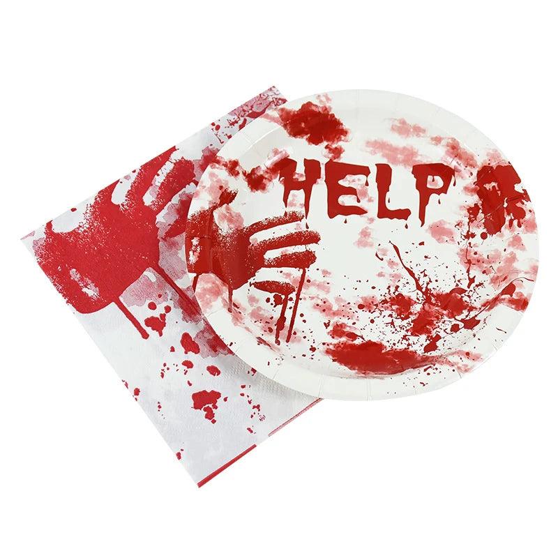 Halloween Paper Plates With Blood Handprint | Toylandeu