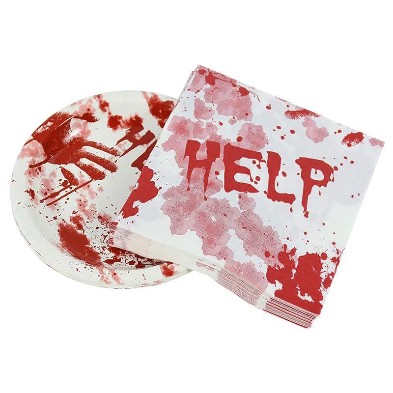 Halloween Paper Plates With Blood Handprint | Toylandeu