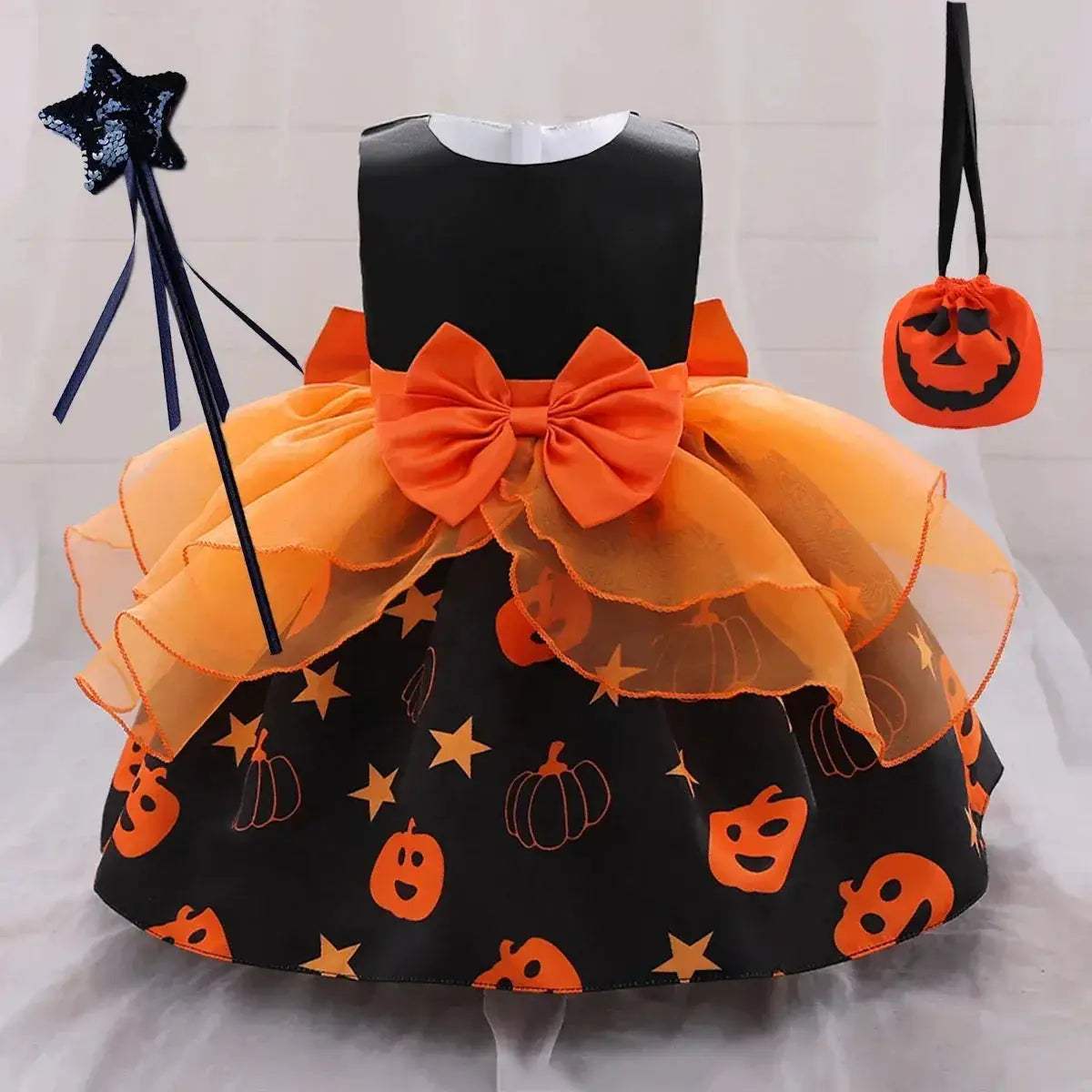 Halloween Pumpkin Toddler Girl Costume Dress With Bow - ToylandEU