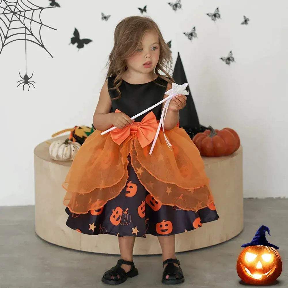 Halloween Pumpkin Toddler Girl Costume Dress With Bow - ToylandEU