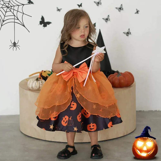 Halloween Pumpkin Toddler Girl Costume Dress With Bow - ToylandEU