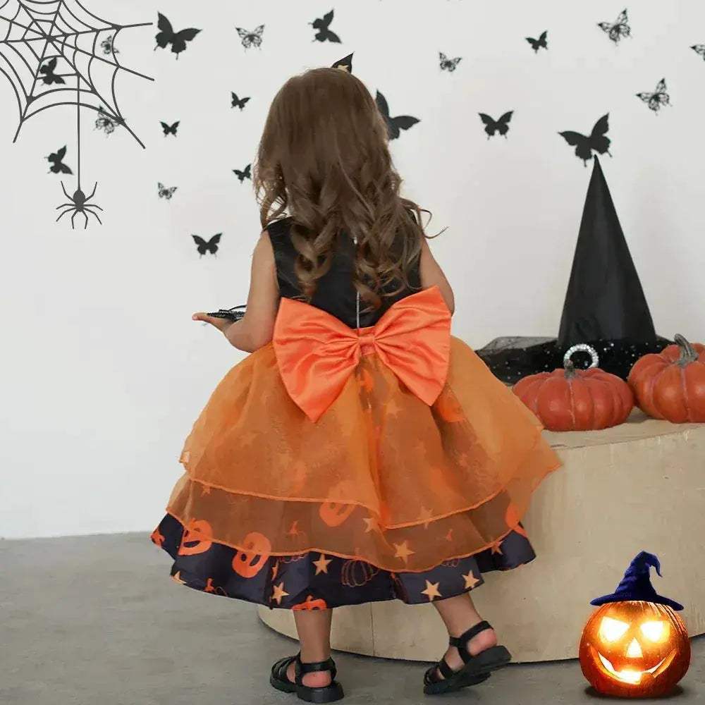 Halloween Pumpkin Toddler Girl Costume Dress With Bow - ToylandEU