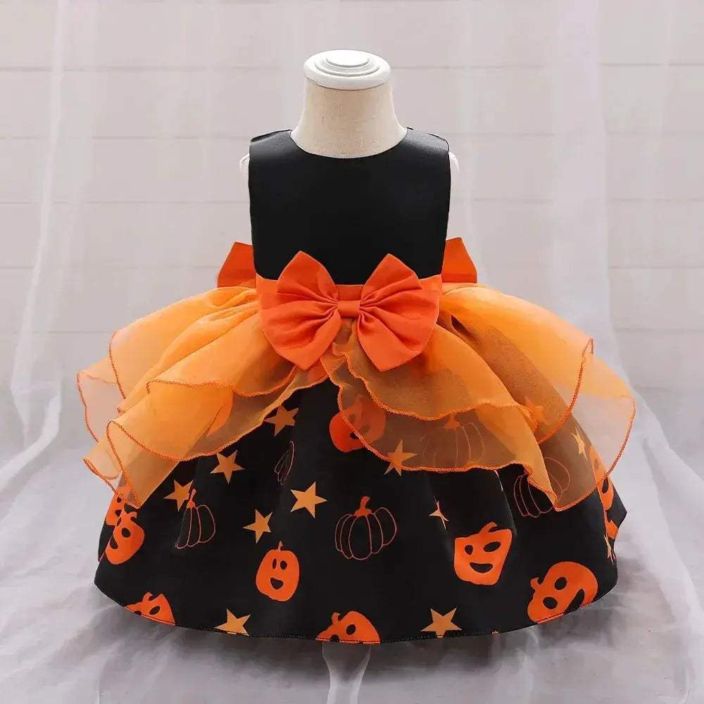 Halloween Pumpkin Toddler Girl Costume Dress With Bow - ToylandEU