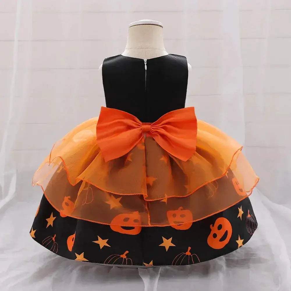 Halloween Pumpkin Toddler Girl Costume Dress With Bow - ToylandEU