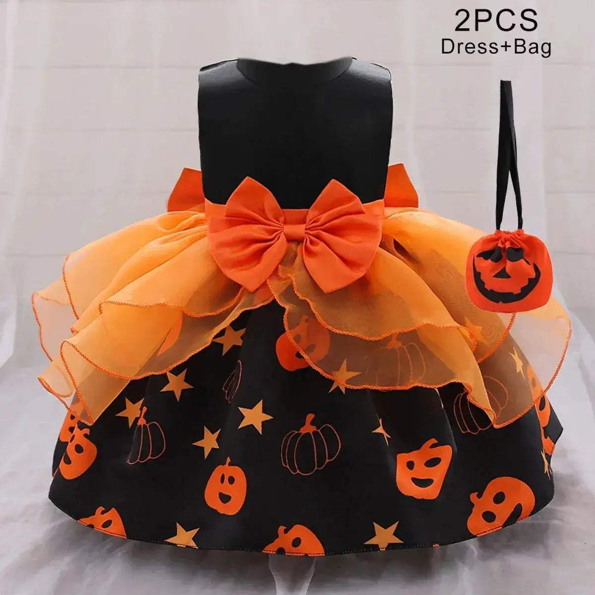 Halloween Pumpkin Toddler Girl Costume Dress With Bow - ToylandEU