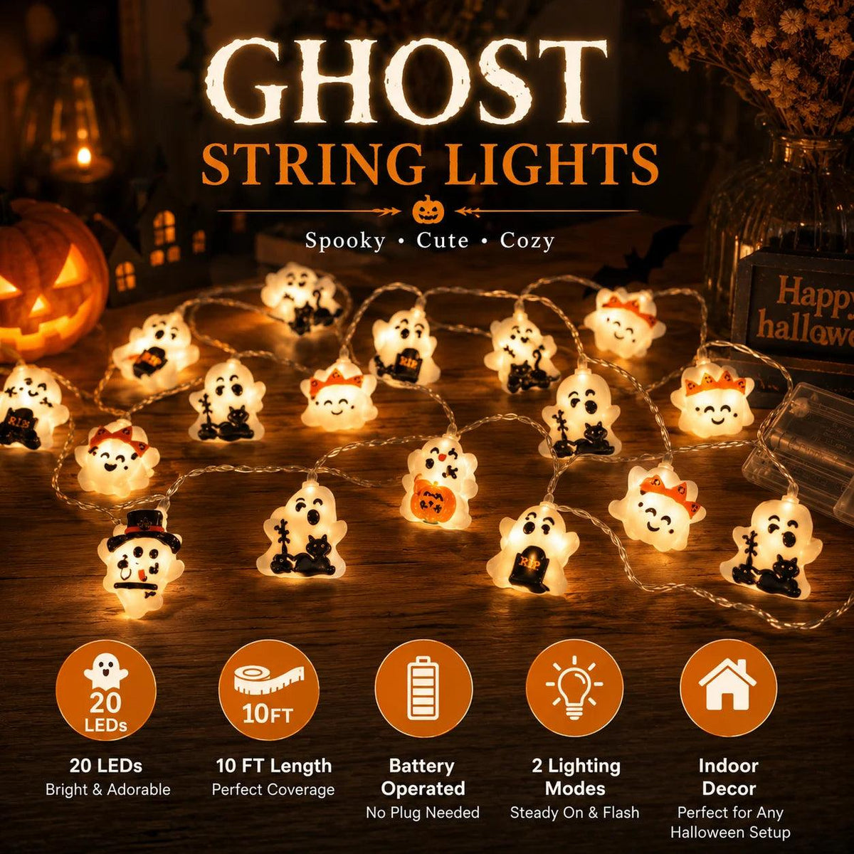 Halloween String Lights | 20 LED Warm White | Toylandeu™