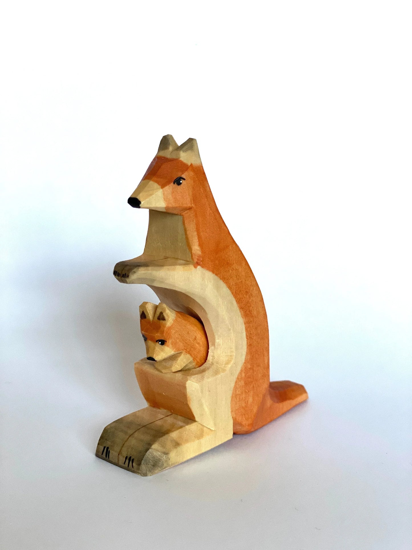 Hand-Carved Hand-Painted Wooden Kangaroo With Baby Figurine - ToylandEU