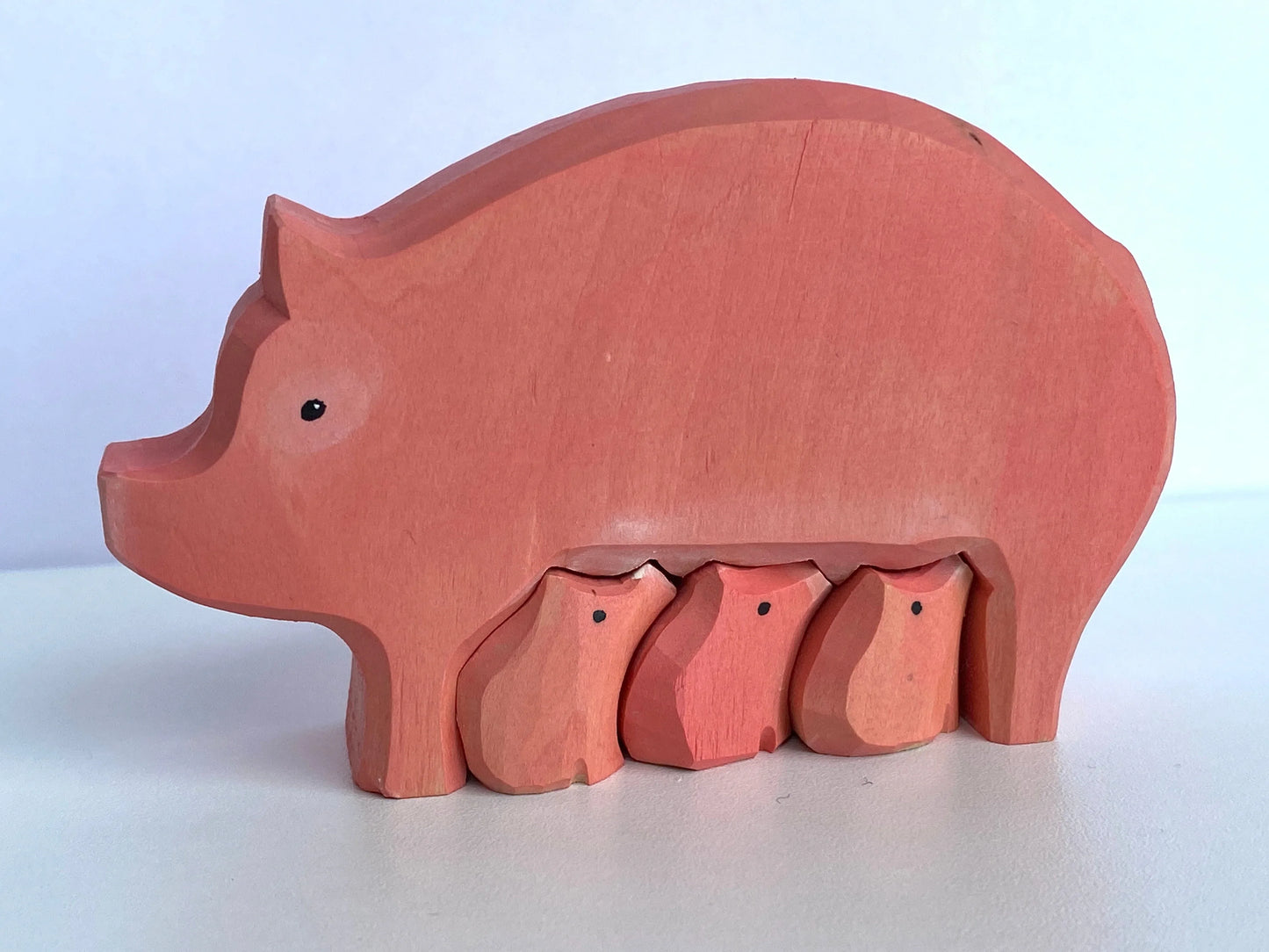 Hand Carved Hand Painted Wooden Pig With Piglets Puzzle Set - ToylandEU