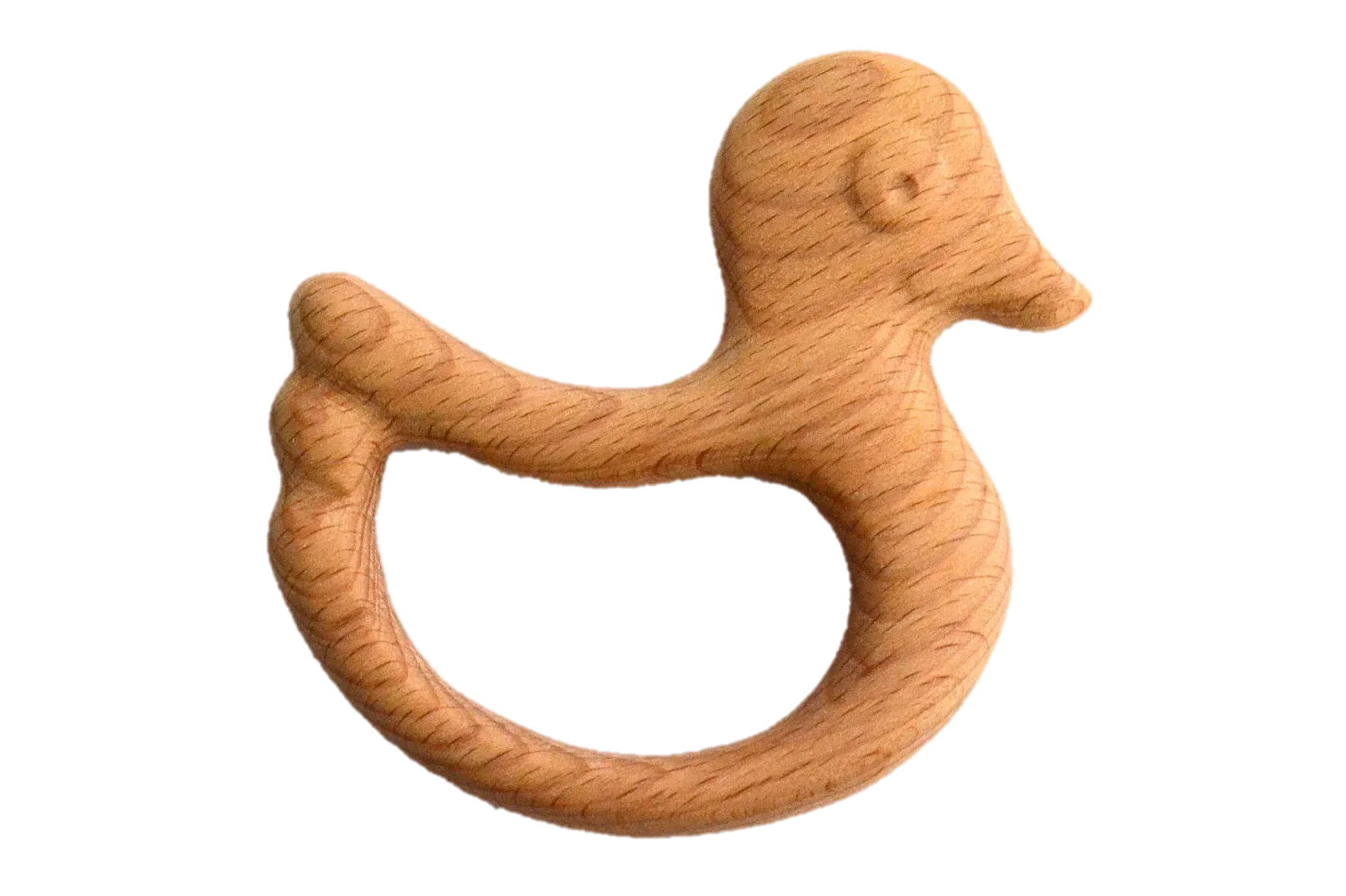 Hand Carved Organic Wooden Rattle Teether Duck Baby - ToylandEU