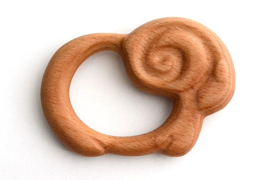 Hand Carved Organic Wooden Rattle Teether Sheep For Gentle Teething - ToylandEU