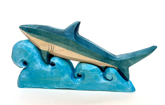 Hand Carved Shark On The Wave Wooden Sculpture Collectible - ToylandEU