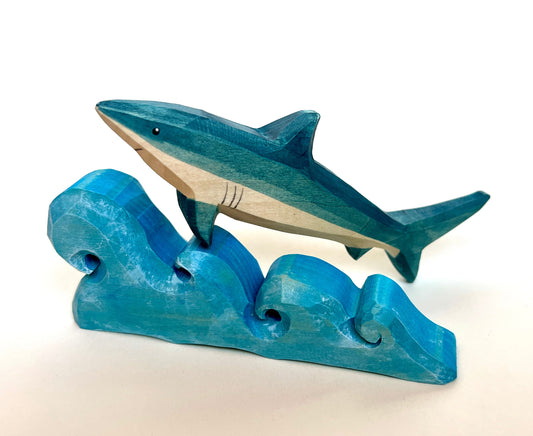 Hand Carved Shark On The Wave Wooden Sculpture Collectible - ToylandEU