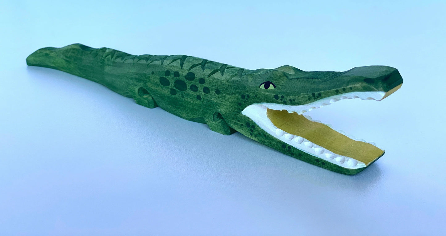 Hand Carved Wooden Alligator Toy Educational Playtime - ToylandEU