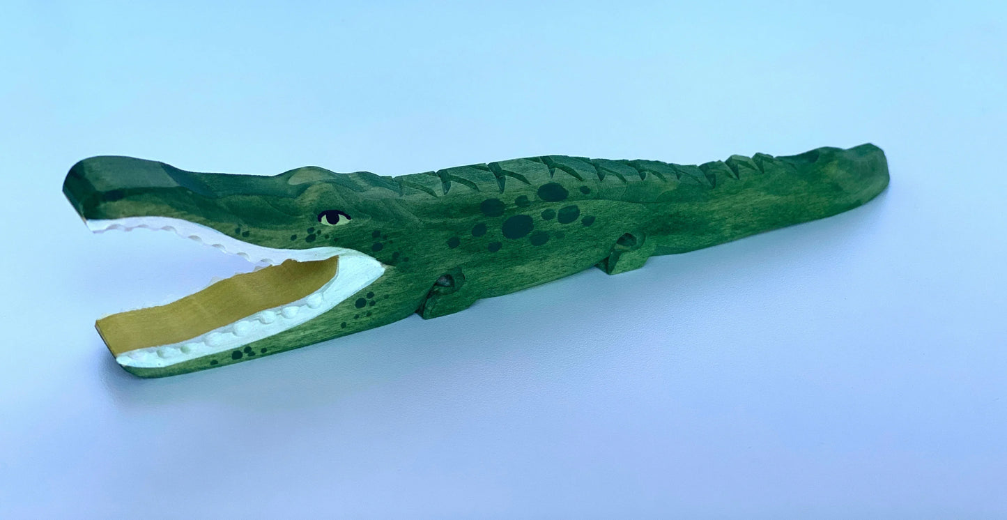 Hand Carved Wooden Alligator Toy Educational Playtime - ToylandEU