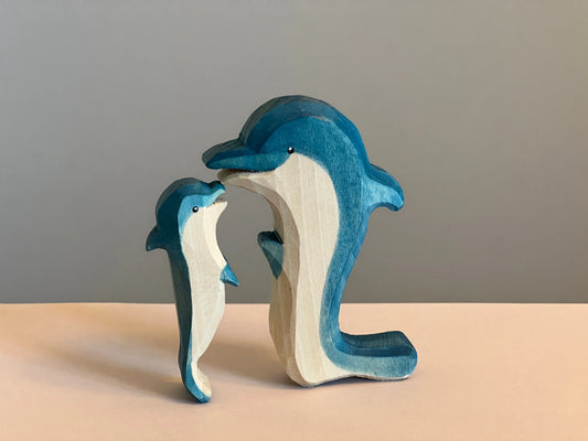 Hand-Carved Wooden Dolphin Figurines Set of 2 for Creative Play - ToylandEU