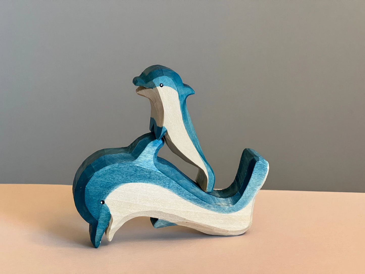 Hand-Carved Wooden Dolphin Figurines Set of 2 for Creative Play - ToylandEU