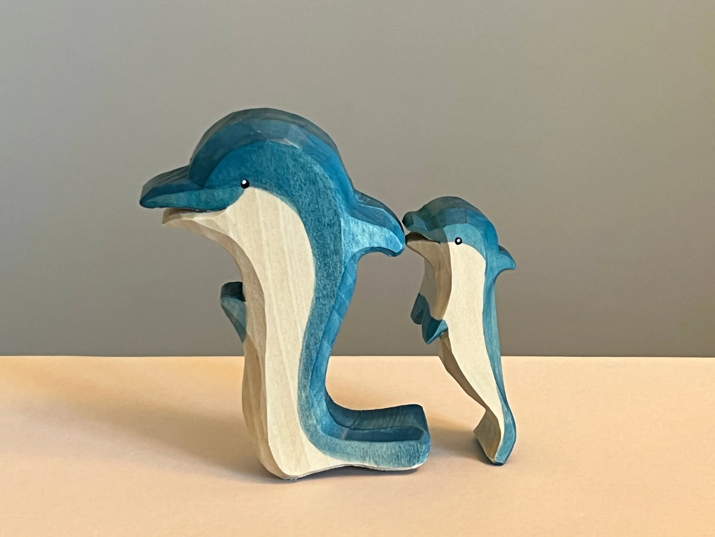 Hand-Carved Wooden Dolphin Figurines Set of 2 for Creative Play - ToylandEU