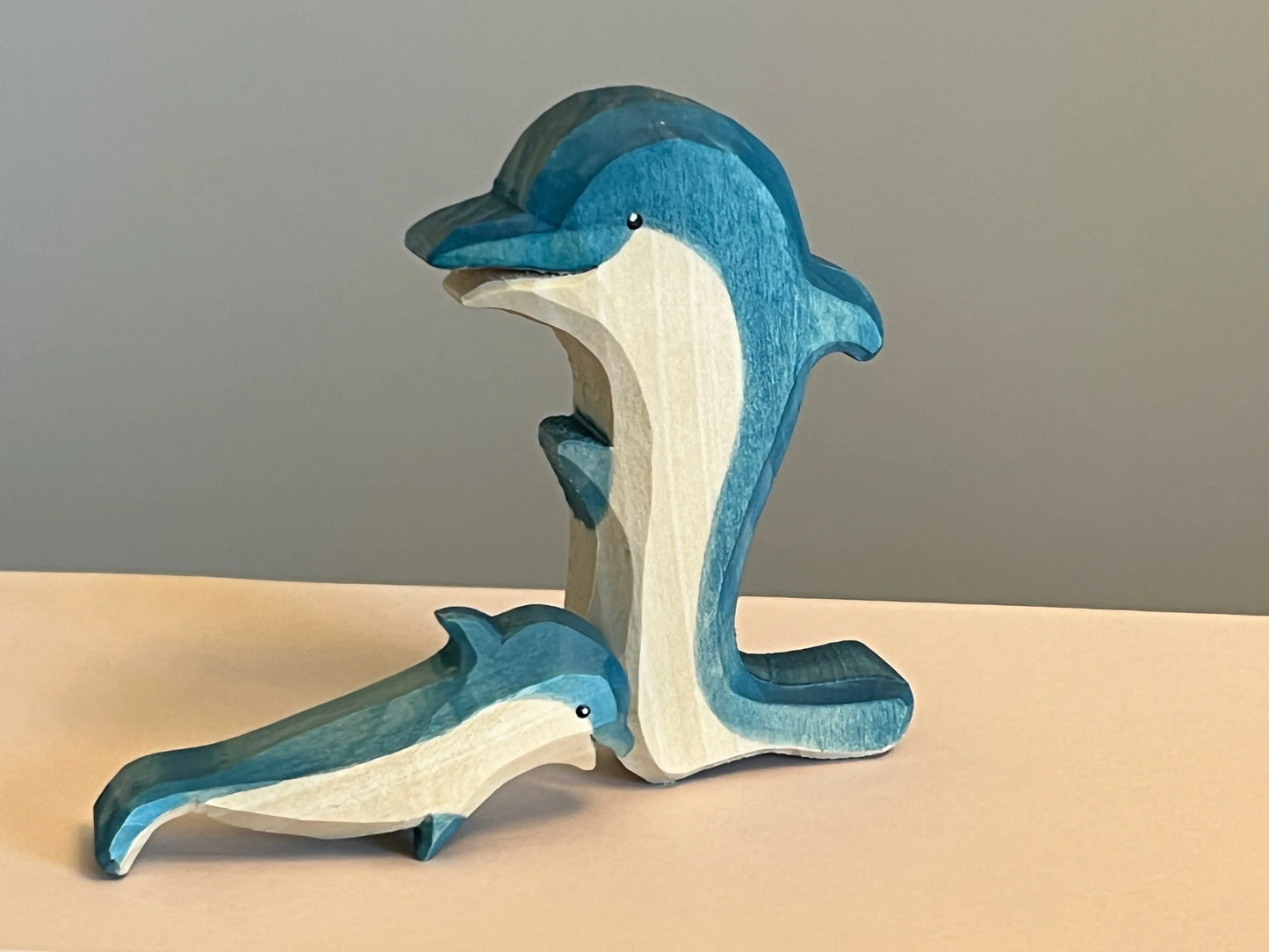 Hand-Carved Wooden Dolphin Figurines Set of 2 for Creative Play - ToylandEU