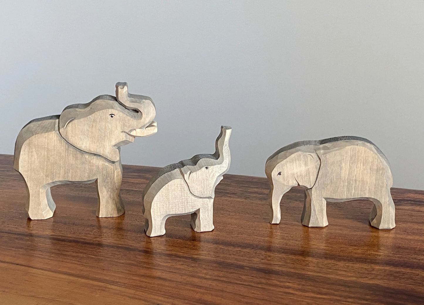 Hand Carved Wooden Elephant Family Set of 3 Educational Toys - ToylandEU