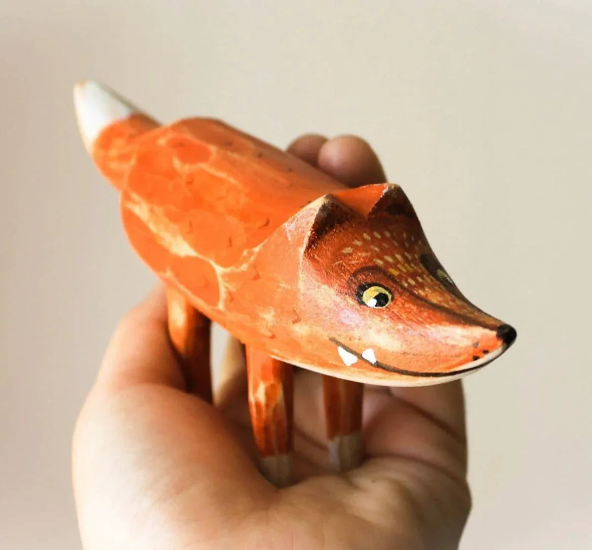 Hand Carved Wooden Fox Toy For Creative Imaginative Play - ToylandEU