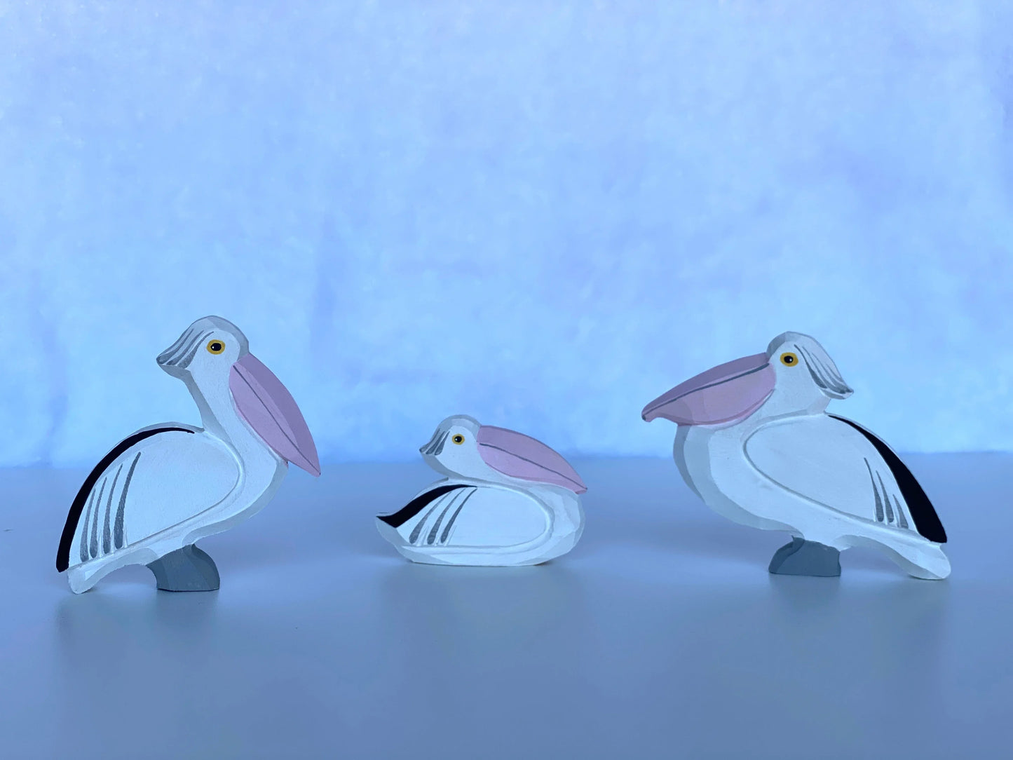 Hand Carved Wooden Pelican Figurines Set Of 3 Detailed - ToylandEU