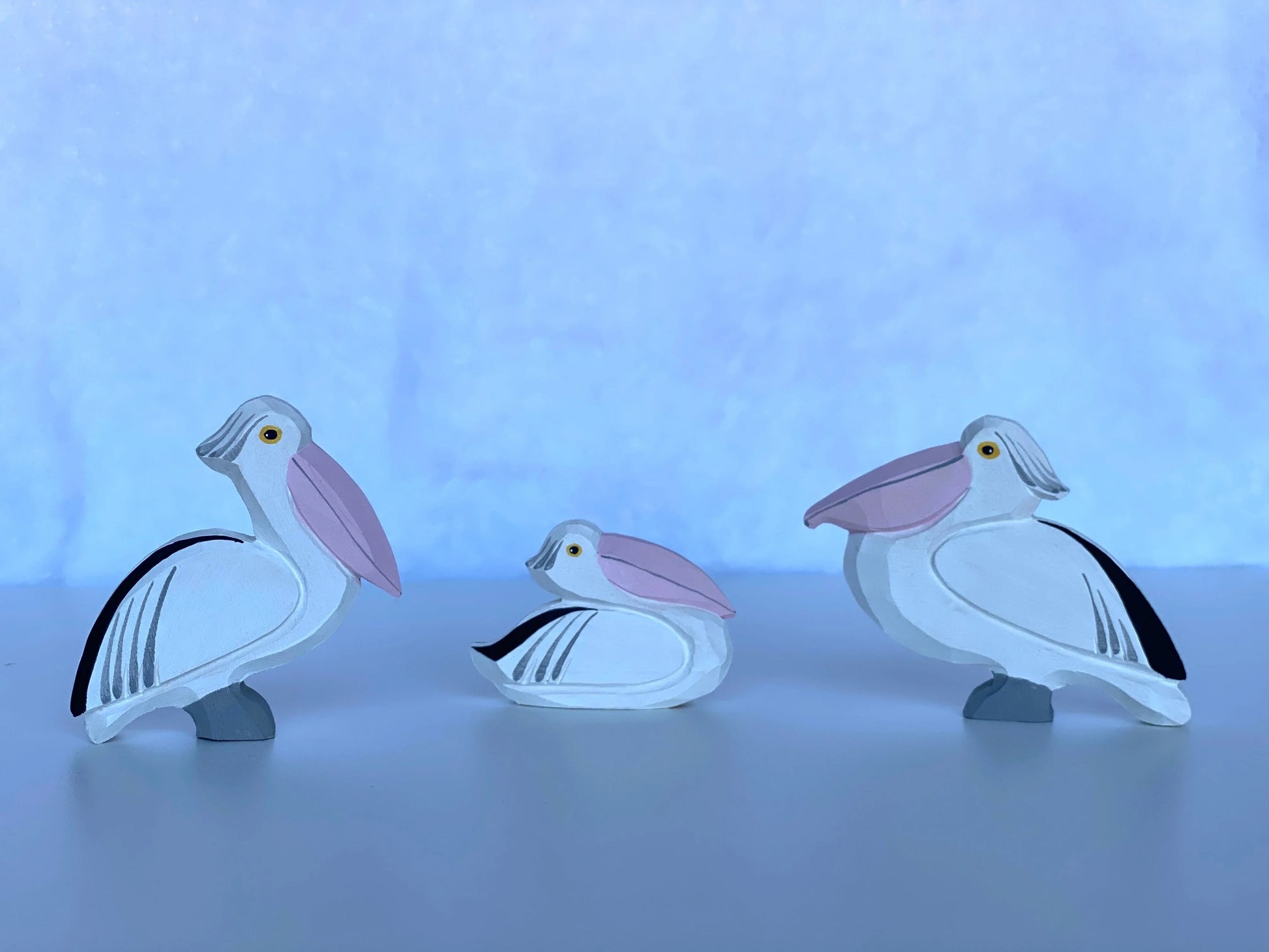 Hand Carved Wooden Pelican Figurines Set Of 3 Detailed - ToylandEU