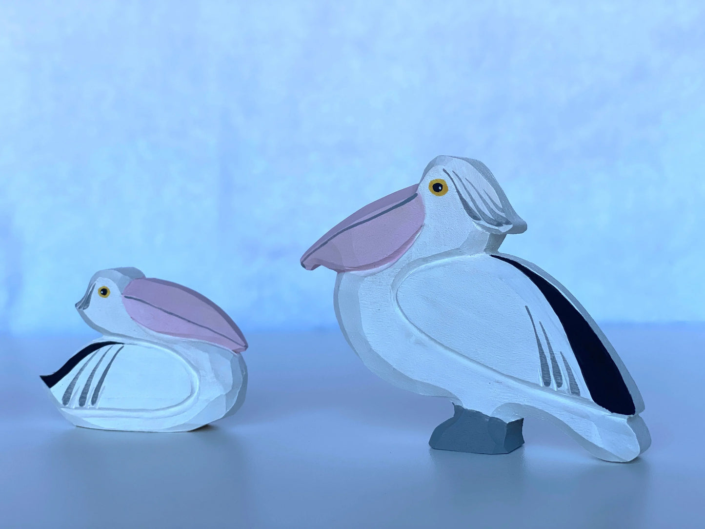 Hand Carved Wooden Pelican Figurines Set Of 3 Detailed - ToylandEU