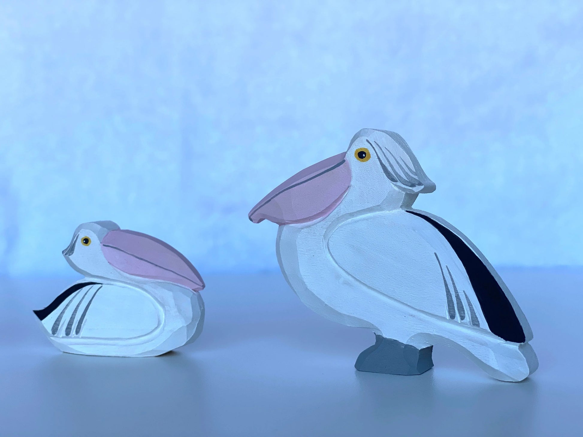 Hand Carved Wooden Pelican Figurines Set Of 3 Detailed - ToylandEU