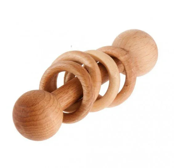 Hand-Carved Wooden Rattle Teether for Soothing Baby Teething and Learning - ToylandEU