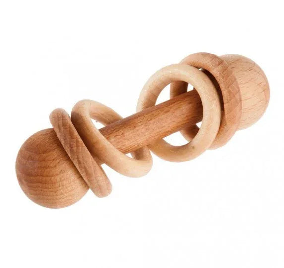 Hand-Carved Wooden Rattle Teether for Soothing Baby Teething and Learning - ToylandEU
