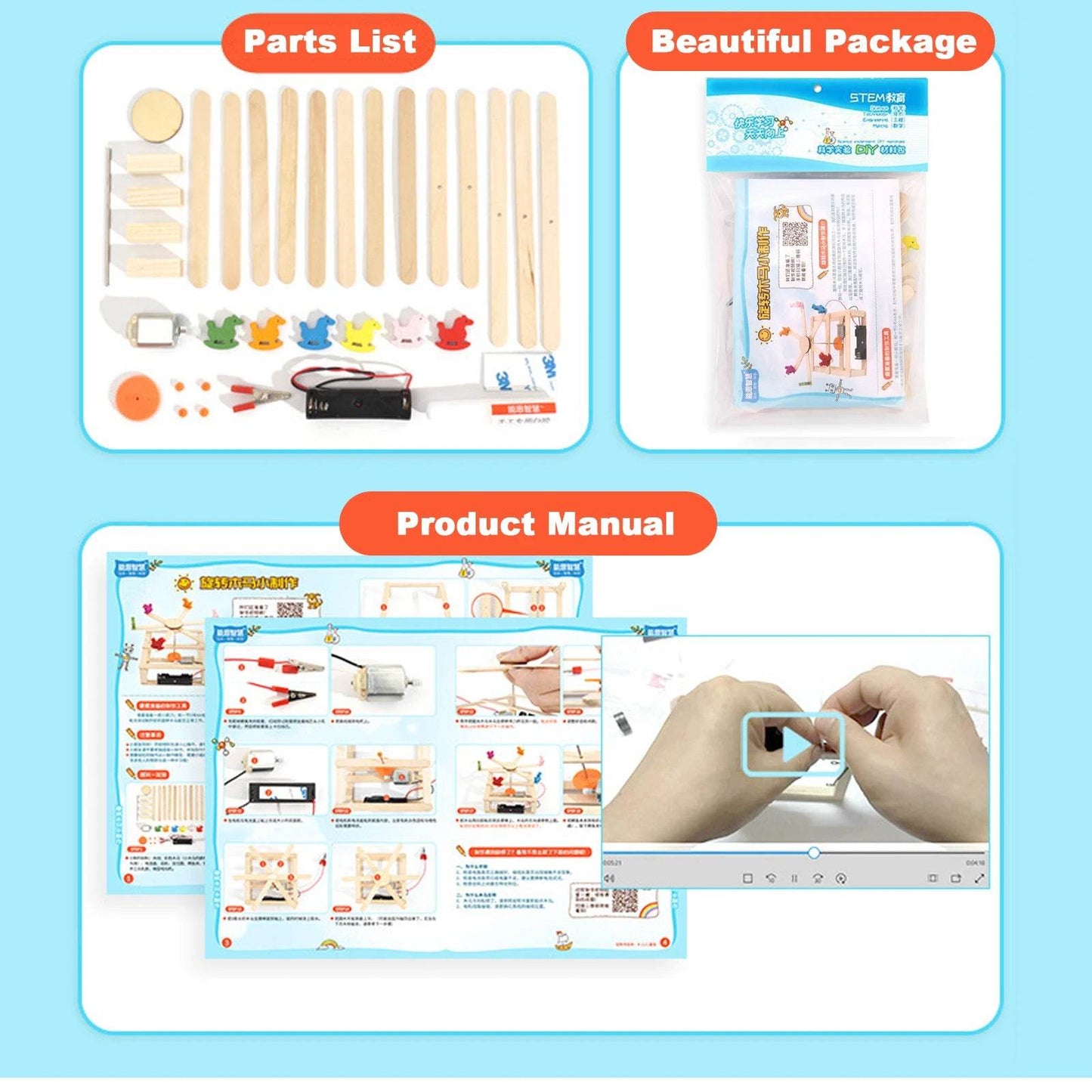 Brinquedos artesanais DIY, modelo de madeira, carrossel, cavalo, kit de experimento científico STEM para crianças, educação domiciliar - ToylandEU