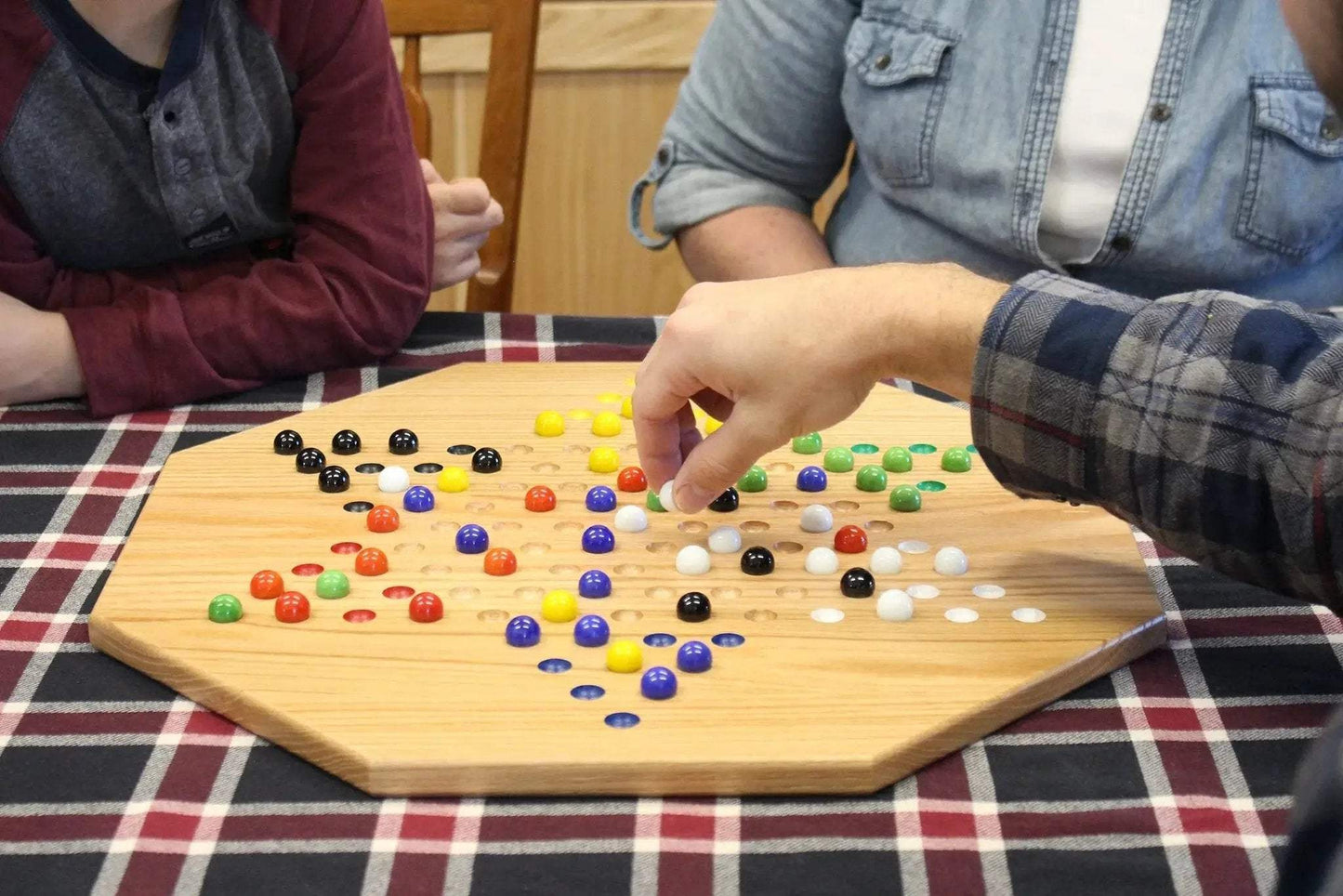 Hand-Painted Oak Wooden Chinese Checkers Board Game, 19" Wide - ToylandEU