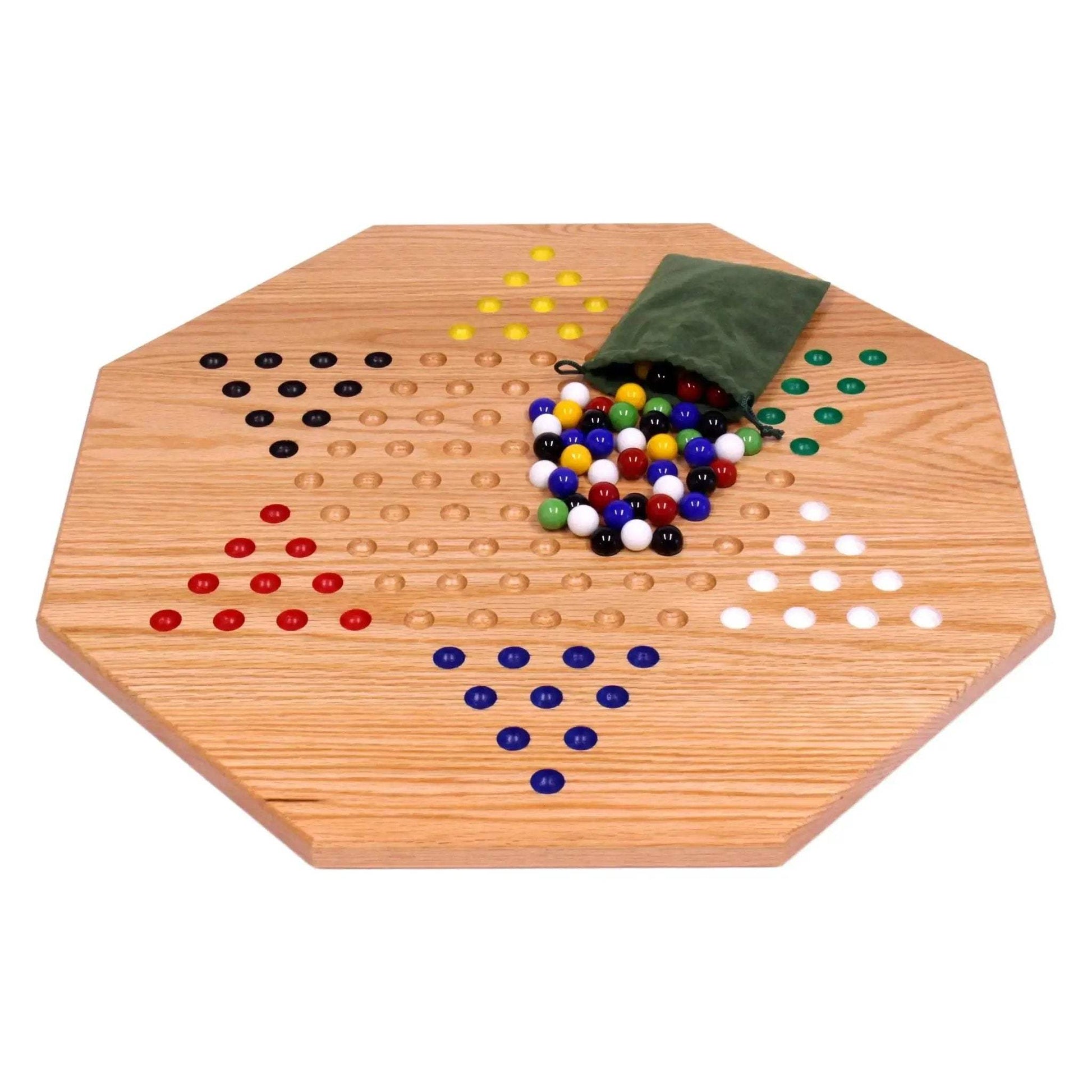 Hand-Painted Oak Wooden Chinese Checkers Board Game, 19" Wide - ToylandEU