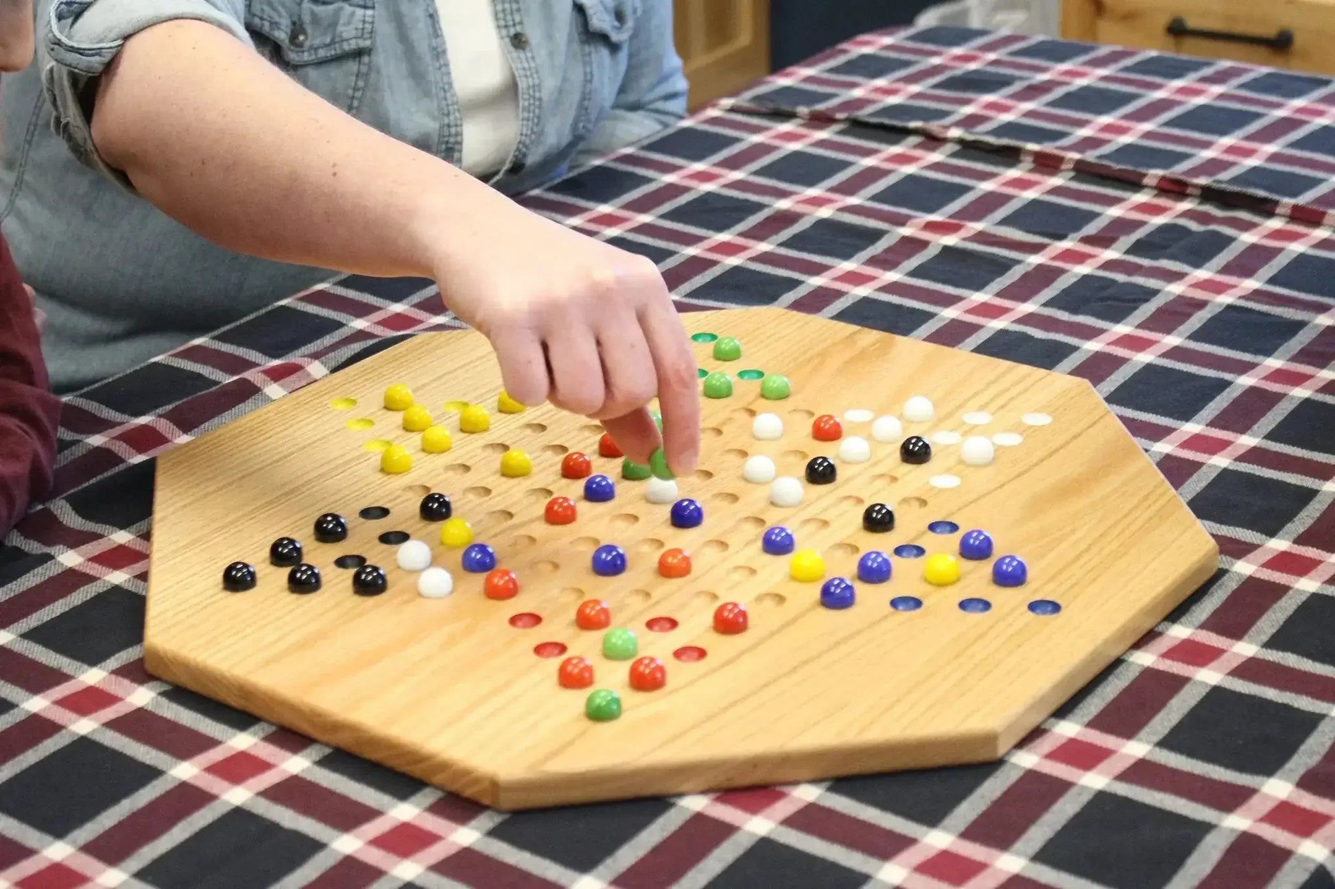 Hand-Painted Oak Wooden Chinese Checkers Board Game, 19" Wide - ToylandEU