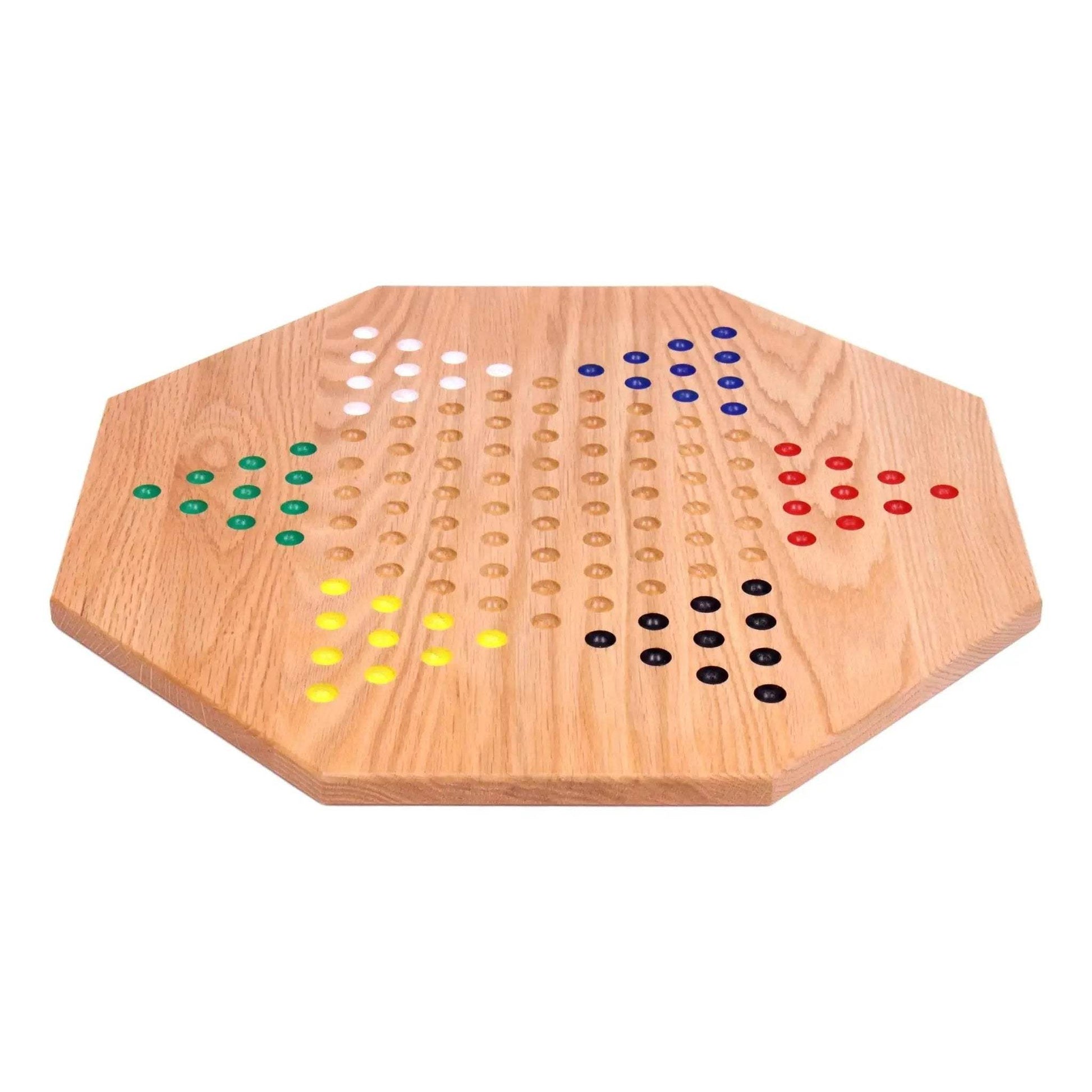 Hand-Painted Oak Wooden Chinese Checkers Board Game, 19" Wide - ToylandEU