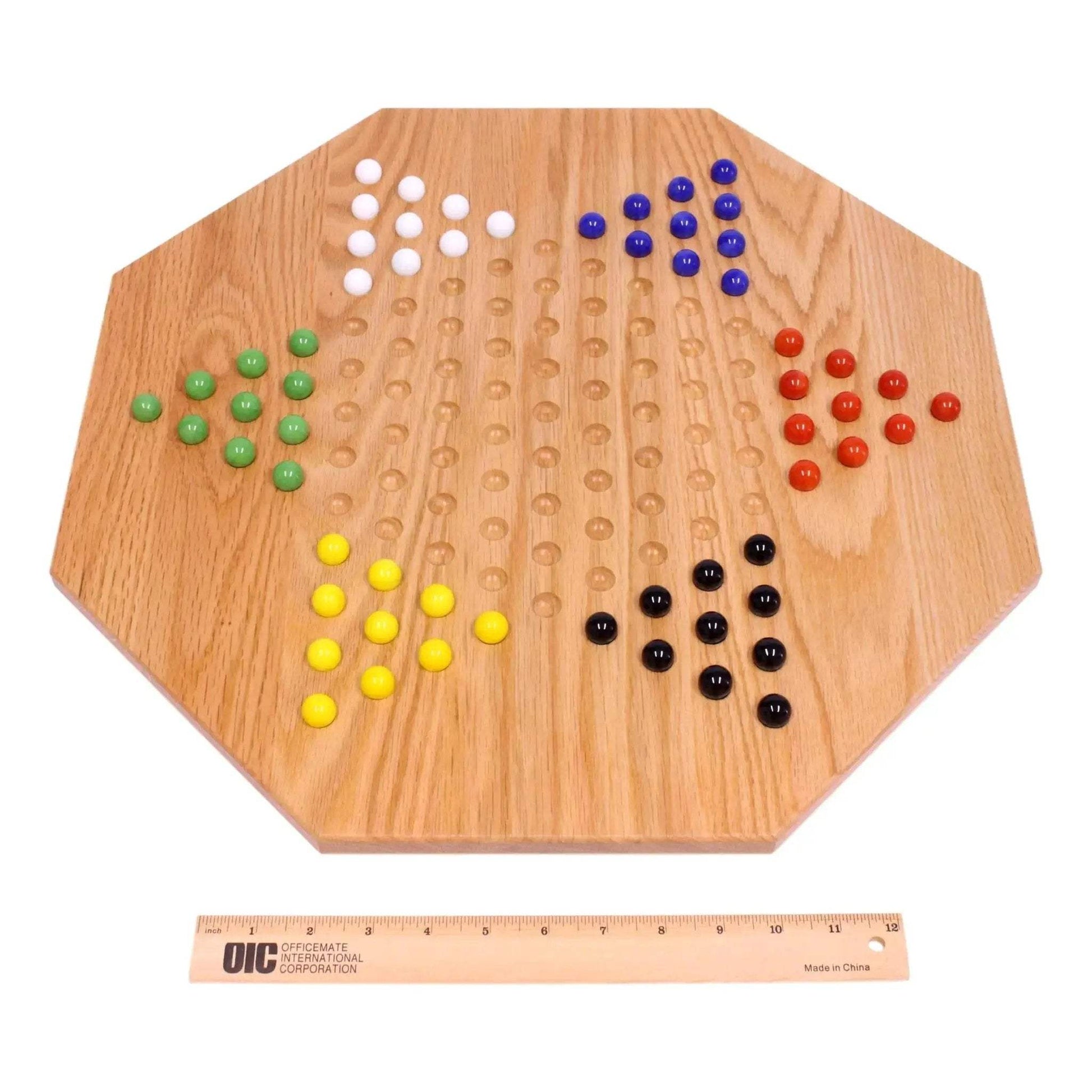 Hand-Painted Oak Wooden Chinese Checkers Board Game, 19" Wide - ToylandEU