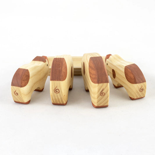 Hand Painted Waldorf Wooden Pig Toys Set For Educational Play - ToylandEU